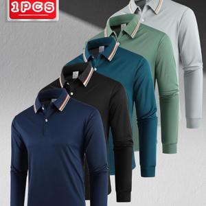 TEMU 컬러 블록 디자인의 남성용 긴팔 폴로 셔츠 (원피스). 여름 트렌드에 완벽하며, 데일리, 직장, 주말 외출, 친구들과의 모임에 적합합니다. 스포티한 캐주얼 상의는 트래디셔널 핏의 니트 소재입니다.