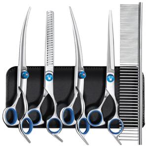 TEMU 전문가용 강아지 커버, 1쌍의 가위, 2개의 곡선 가위, 1개의 직선 가위, 1개의 털 보호 플라이어 포함, 고양이와 강아지 털 보호용, 전신, 얼굴, 코, 귀 커버