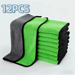 TEMU 12개입 두꺼운 극세사 차량 워시 타월 | 흡수성, 재사용 가능, 차량 디테일링, 가정 청소, 먼지 제거, 창문 & 식기 닦기 - 노란색, 초록색, 보라색, 분홍색, 파란색으로 제공 - 폴리에스터 소재