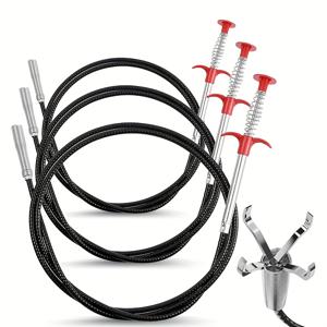 TEMU 2 M, 0.9 M, 0.6 M 크기의 3개 클로 클리너 세트. 스파이럴 디자인으로 배수구 청소에 적합하며, 집게처럼 잡을 수 있는 유연한 클로와 주방 및 욕실에서 사용하기에 적합한 수납식 메커니즘을 특징으로 합니다.