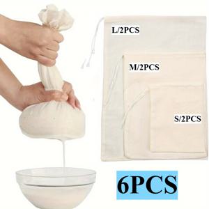 TEMU 6개 재사용 가능 거즈 필터 백 - 3가지 사이즈, 주방 필수품 - 여과, 요리, 베이킹, 요거트, 주스, 와인 여과, 치즈 제조용 - 식품 안전 원단 필터 백, 드로스트링 클로저, 주방 필수품