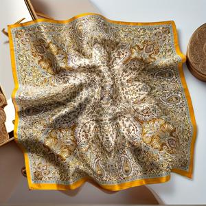 TEMU 우아한 고급 실크 스카프 숄, 100% 실크 소재, 우아한 베이지색 플로럴 프린트, 파티, 공식 행사 및 일상복에 적합 - 신축성 없는 부드러운 스카프, 대형 사이즈 실크 스카프, 빈티지 디자인