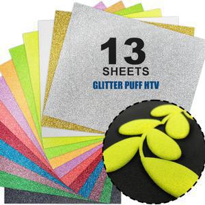 TEMU 12x10인치 13피스 글리터 퍼프 비닐 열전사, 멀티컬러 믹스, 티셔츠 스웨트셔츠 모자용 3D 텍스처 퍼프 비닐, HTV 공예 프로젝트에 이상적, 사용하기 쉬운 퍼프 열전사 비닐