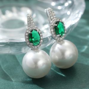 TEMU 고급스러운 하이엔드 구리 소재에 대형 화이트 인조 진주가 세팅된 여성용 우아한 웨딩 브라이덜 펜던트 귀걸이