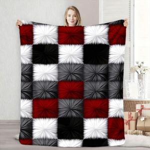 TEMU 플러시 인조 퍼 담요, 레드 블랙 화이트 그레이 체크무늬 경량 여름 소파 침대 담요, 에어컨 낮잠 이불, 거실 장식용 부활절 & 어머니의 날 선물용