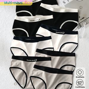 TEMU 8개 여아 속옷, 부드럽고 신축성 있는 삼각 브리프, 다양한 대비 색상 블록 디자인, 사계절 내내 편안한 캐주얼 복장, 편안한 속옷, 발랄한 아동복