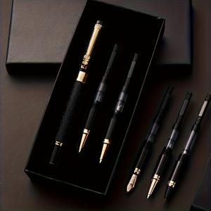 TEMU 럭셔리 펜 선물 세트 7종 - 동일한 블랙 선물 상자, 제트 블랙 만년필 및 6가지 다른 사이즈의 펜촉