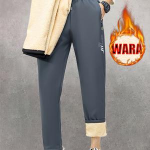 TEMU 남성용 기모 안감 따뜻한 런닝 바지 | 편안하고 부드러운 원단, 양면 지퍼 포켓, 드로스트링 허리, 겨울에 이상적인 선택, 캐주얼 스타일, 단색
