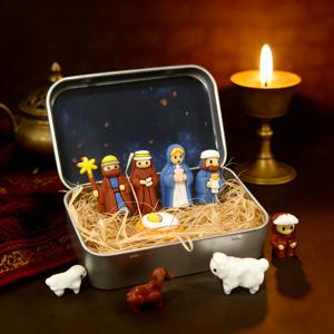 TEMU 미니어처 크리스마스 성탄 장면 틴 박스 세트 - 가족과 사랑하는 이를 위한 종교적 크리스마스 장식 선물. 실내 장식, 종교 장식, 전시, 기도 장면, 성탄 장면에 적합