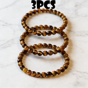TEMU 스타일의 타이거 아이스(호랑이 눈) 디자인의 4mm 팔찌 3개 세트입니다. 천연 또는 모조석이 포함된 탄성 스트레치 밴드입니다. 12월 생일, 설날, 크리스마스 선물로 좋습니다.