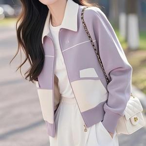 TEMU 보라색 숏 코트 여성 봄 의류 2026 신상 패션 다용도 가디건 지퍼 스웨터