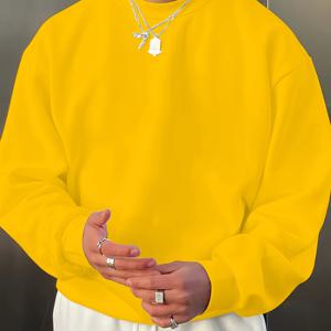 TEMU 남성용 캐주얼 단색 라운드 넥 스웨트셔츠, 100% 폴리에스터, 세탁기 사용 가능, 패션 트렌드, 레저 스타일, 일반 버전