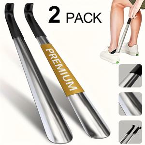 TEMU 2개 세트 16.5인치 스테인리스 스틸 인체공학적 긴 손잡이 신발horn - 어르신 및 活动力이 제한된 분들을 위한 잡기 쉬운 보조기구, 손쉬운 신발 신고 벗기 | 노인, 장애인, 活动力이 제한된 분들에게 이상적, 완벽한 크리스마스 선물