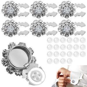TEMU 6개 세트 반짝이는 실버 라인스톤 버튼 커버, 럭셔리 메탈 클립온/쉐이크 앤 클릭 스냅온 디자인, 재봉용 버튼 커버 장식, 빛나고 정교한 DIY 공예 장식 소품, 코트, 정장, 셔츠, 가디건, 드레스에 적합