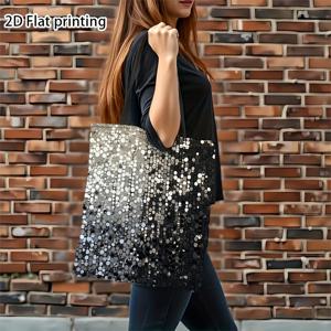 TEMU 1개 패션 스팽글 토트백, 반짝이는 은색 블랙 디자인, 재사용 가능한 섬유 숄더백, 여행, 해변, 학교 및 쇼핑에 적합, 패션 토트 디자인, 튼튼한 숄더 스트랩, 비치백