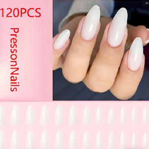 TEMU 120개 밀키 화이트 아몬드 모양 네일 패치 - 중간~긴 길이 풀 커버리지 인조 손톱, 12가지 사이즈, 쉬운 부착을 위한 소프트 팁, 홈 매니큐어, 우아한 디자인, 고품질 네일