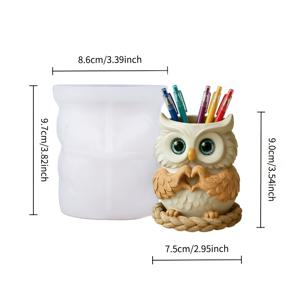 TEMU 레진 캐스팅 몰드 하트 올빼미 모양 펜 홀더 실리콘 몰드 3D 디자인 투명 깃털 디테일 부드럽고 내구성 좋고 탈지 용이 레진 석고 시멘트 공예에 적합. 보관 장식 펜 홀더 홈 데스크 장식, 데이, 크리스마스, 기념일