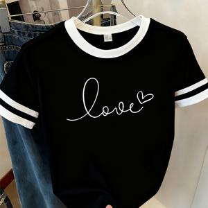 TEMU 여성용 반팔 크루넥 티셔츠 - 컬러 & 레터 프린트 - 캐주얼 여름 봄 블라우스 탑, 반팔 비세탁 불투명 티셔츠, 캐주얼 복장 및 레이어링용