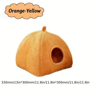 TEMU 신형 삼각형 펫 베드, 밀폐형 캣 하우스, 따뜻하고 두꺼운 삼각형 딥 슬립 강아지 침대, 호박 모양, 두 가지 사이즈 선택 가능, 스크래치 방지. 분리 가능하고 세척이 쉬운 펫 매트 포함, 소형 및 중형 강아지와 고양이에게 완벽