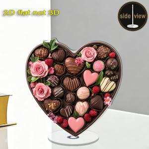 TEMU 2D 평면, 2D 플레인 - 1개의 정교한 회전 아크릴 하트형 초콜릿 선물 상자 | 핑크 장미와 레드 라즈베리로 장식, 발렌타인데이에 완벽, 거실, 침실, 서재 및 크리스마스를 포함한 다양한 휴일 장식에 적합, 2D 평면
