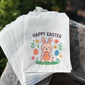 TEMU 25개입 이스터 버니 평면 종이 선물백, 13×18cm, 토끼 & 달걀 패턴 디자인, 손잡이 없는 트릿백, 이스터 파티 장식, 춘절 이벤트, 휴일 선물 포장, 파보어 패키징, 교실 활동, 계절 축제용