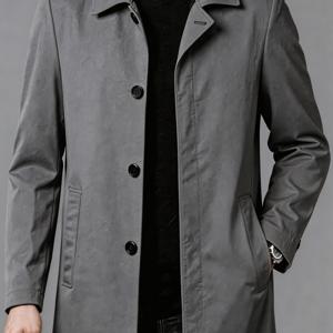 TEMU 봄/가을 스타일 남성용 미디엄 기장 비즈니스 트렌치 코트, 숨은 단추 앞여밈, 가볍고 통기성 좋은, 라펠 칼라, 심플한 싱글 브레스티드 디자인, 얇은 통근용 캐주얼 다용도 트렌치 코트