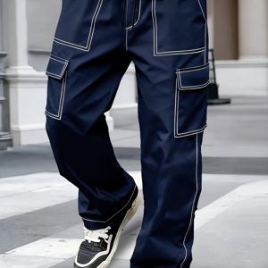 TEMU 남성 캐주얼 카고 바지 | 조절 가능한 드로스트링 허리, 다중 포켓, 루즈핏, 편안하고 통기성이 좋음, 봄/가을 시즌용