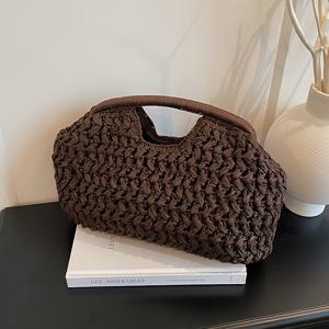 TEMU 캐주얼 휴가를 위한 우븐 여름 비치 핸드백, 손잡이와 팔뚝끈으로 손에 들거나 팔에 걸고 쓸 수 있는 독특한 땋은 디자인. 휴대폰, 화장품과 같은 물품을 넉넉하게 수납할 수 있어 여성들의 데일리 외출, 야외 레저 여행, 해변 나들이, 관광, 일상 출퇴근에 이상적입니다