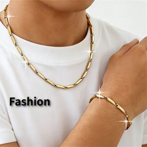 TEMU 남성용 튼튼한 316L 스테인리스 스틸 체인 목걸이 및 팔찌 2개 세트 - 데일리, 파티, 뮤직 이벤트용 펑크 힙합 스타일 - 트렌디한 어반 룩, 모든 계절에 적합, 생일 선물 및 발렌타인데이 선물로 완벽, 배터리 없음