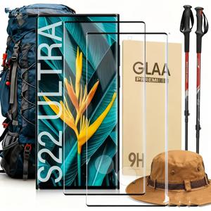 TEMU 갤럭시 S22 울트라 5G 호환 강화유리 보호필름 2개 세트, HD 투명, 스크래치 방지, 민감한 터치, 지문 방지, 방수 기능, 9H 경도 - 매끄러운 표면