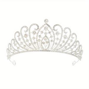 TEMU 빈티지 바로크 티아라 크라운 라이트 럭셔리 퀸 티아라 라인 석 크라운 머리띠 헤어 액세서리 생일 파티 미인 대회 웨딩 파티 할로윈 의상