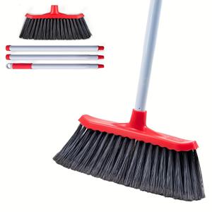 TEMU 1개 신형 헤비듀티 빗자루, 긴 손잡이와 양면 브러쉬 빗자루 (실내/외용) - 130cm 조절 가능한 손잡이, 쉬운 조립 & 내구성, 홈 차고 주방 사무실 마당 로비 잔디 콘크리트 & 애완동물 털 제거용