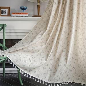 TEMU BUBABA 1개 패널 플라워 밀크 화이트 프린트 세미 遮光 장식 커튼, 거실 침실 사무실 베이 창문 다이닝룸 또는 주방용 로드 포켓 베이지 프リンジ