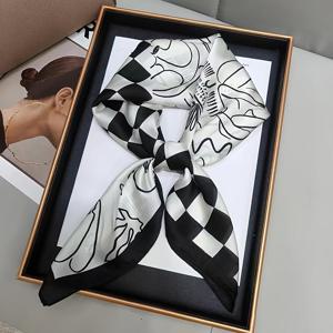 TEMU 여성용 체크무늬 스몰 스카프, 한국식 다용도 넥스카프