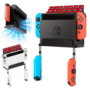 TEMU 닌텐도 스위치용 범용 벽걸이, 스위치 OLED 베이스, 28개의 게임 슬롯, 보관 및 설치가 쉬움, 두 가지 설치 방법, 드릴 필요 없는 나노 접착 스트립, 나사 고정, 이중 후크 디자인의 브래킷으로 걸 수 있음, 데스크탑 공간 절약 및 거실 TV와 더 나은 연결, 게임 교체 용이