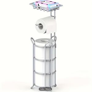 TEMU 1개 스테인리스 스틸 독립형 화장지 홀더 및 수납 선반 - 공간 절약형 욕실 정리대, 설치 필요 없음, 내구성 있는 방청 디자인, 현대적인 욕실용, 여러 롤 보관 가능, 매끄러운 페인트 마감, 디자인, 견고한 구조, 홈 오거나이제이션, 고품질 마감, 소형 공간 생활