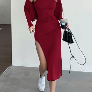 TEMU 여성용 스타일리시하고 섹시한 슬릿이 있는 민소매 드레스, 긴팔 가디건 세트로 매치