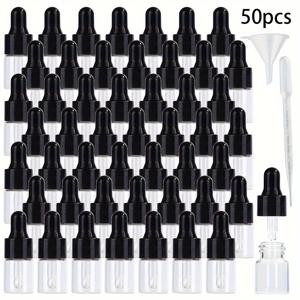 TEMU 1ml 및 2ml (50개입) 투명 유리 드로퍼 병, 리필 가능한 화장품 유리병, 휴대용 디스펜서 빈 병, 검은색 뚜껑이 있는 투명 병