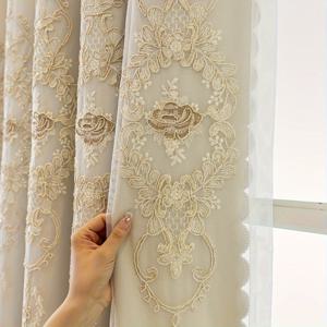 TEMU 1개 패널 이중 레이어 패브릭 자수 100% 커튼 (상단 링 걸이 포함), 단열, 보호, 방광, 거실, 침실, 식당, 주방, 홈 데코레이션에 적합