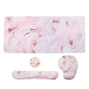 TEMU 이세타 4피스 확장 마우스 패드, 인체공학적 키보드 손목 받침대 및 손목 지원 마우스 패드, 코스터 세트, 미끄럼 방지 베이스 편안한 마우스패드 사무실 및 집에서 공부하기, 대리석