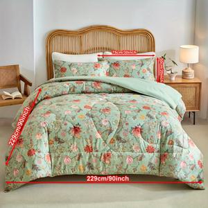 TEMU 커버 세트 3pcs (커버 1개 + 베갯잇 2개), 플로럴 리프 디자인, 따뜻하고 편안함, 겨울 침실 침구 커버 세트, 지퍼 및 코너 스트랩 포함, 여아, 남아, 여성 및 남성에게 적합