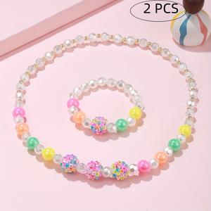TEMU 2개 세트 아크릴 비즈 탄성 팔찌 및 목걸이, 딸과 손녀를 위한 완벽한 휴일 선물, 파티에 이상적