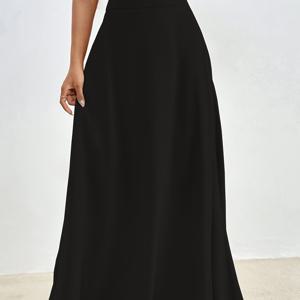 TEMU 우아한 여성 솔리드 컬러 지퍼 롱 스커트