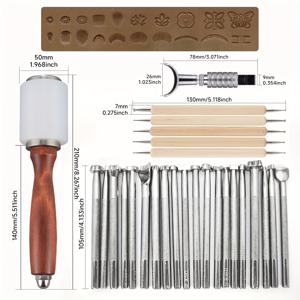 TEMU 가죽 조각 및 인쇄 도구 세트, 안장 제작용 식물성 태닝 가죽 DIY 조각, 압착 문질러 브러시, 회전 커터 조합