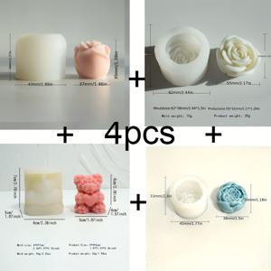 TEMU 네 조각 부케 실리콘 몰드 세트 - 장미꽃 + 하트 베어 실리콘 몰드, , 아이들, 가족을 위한 따뜻한 선물. 캔들 몰드, 비누 몰드, 클레이 몰드 DIY용 - 부활절 선물, 발렌타인데이 선물 / 생일 선물 / 홈 데코