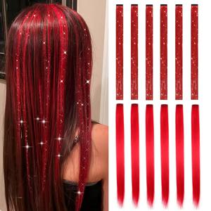 TEMU 12개 Y2K 반짝이 클립인 헤어 익스텐션, 20인치 긴 직선 합성 헤어피스, 생동감 있는 컬러 - 파티, 축제, 캐주얼 의상에 매끄럽고 스타일리시, 여성에게 완벽한 선물