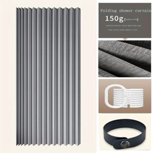 TEMU 1개 줄무늬 접이식 샤워 커튼, 단열 폴리에스터 욕실 장식 후크 포함, 설치 및 보관 용이, 프라이버시와 스타일을 위한 현대적인 수직 디자인, 쉬운 설치 커튼 | 세련된 샤워 액세서리 | 열차단 원단