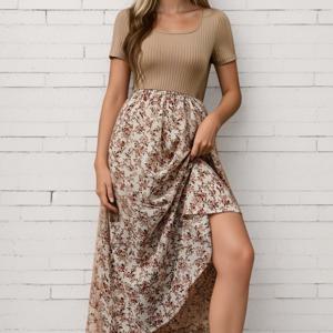 TEMU 여성용 플로럴 프린트와 스퀘어넥라인이 있는 롱 A라인 드레스