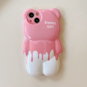 TEMU 핑크 스위트걸 베어 TPU 크리에이티브 입체 풀커버 렌즈 보호 휴대폰 케이스, 아이폰 16 Pro Max/16 Pro/16/15 Pro Max/15/14/14 Pro/13/12/11 호환