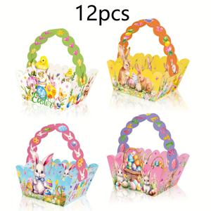 TEMU 손잡이 달린 12개 부활절 미니 바구니, 모양 종이 상자, 3D 손잡이 바구니 (부활절 토끼용), 파티 선물 상자, 파티 용품으로 사용되는 달걀 사냥